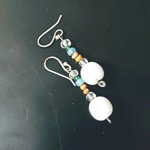 Sterling silver earrings with multicolor bead strand design